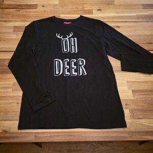 Macy’s Family PJs OH DEER Men’s M Black Long Sleeve Holiday Shirt EUC